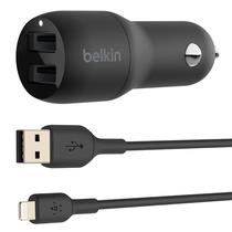 Carregador Veicular Duplo Belkin CCD001BT1MBK 24W USB-A 12W + Cabo USB-A/Lightning - Preto