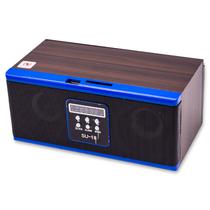 Radio Portatil SU-18 com Controle / MP3 / USB / SD / FM / 3.5MM / Recarregavel- Marrom/ Azul