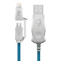 Cabo Elg LED8510BE - USB/Lightning + Micro USB - 1 Metro - LED - Azul e Branco