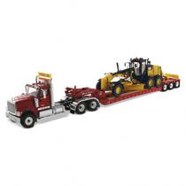 Caminhao Diecast Masters - International HX520 Tandem Tractor + XL 120 Trailer + Trator Cat 12M3 - Escala 1/50 (85598)