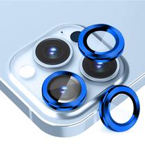 Pelicula de Camera de Vidro para iPhone 14 Pro Max Aneis de Metal/Anti-Riscos 4LIFE Um Conjunto (3 Pecas) - Azul