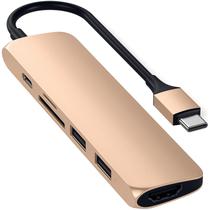 Hub USB USB-C Satechi Slim V2 ST-SCMA2G com USB-C/ HDMI/ USB/ Leitor Microsd/ SD - Gold