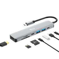 Hub Adaptador Multiporta 4LIFE FL7C USB-C / 7 Em 1 / USB-C PD 87W / USB 3.0 / USB 2.0 X2 / USB-C / SD / TF / HDMI - Cinza