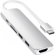Hub USB USB-C Satechi Slim V2 ST-SCMA2S com USB-C/ HDMI/ USB/ Leitor Microsd/ SD - Silver