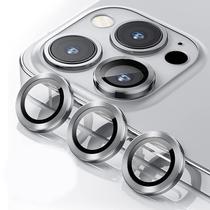 Pelicula de Camera de Vidro para iPhone 13 Pro Max Aneis de Metal/Anti-Riscos 4LIFE Um Conjunto (3 Pecas) - Silver