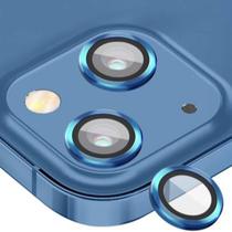 Pelicula de Camera de Vidro para iPhone 14 / 14 Plus Aneis de Metal/Anti-Riscos 4LIFE Um Conjunto (2 Pecas) - Azul
