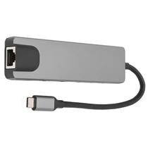 Hub USB Type-C 3.1 6 Portas / HDMI / 2 USB 3.0 / RJ-45 / 2 Type-C Femea - Preto / Cinza