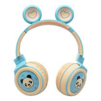 Fone de Ouvido Sem Fio Luo LU-985 Wireless Kids com LED / Bluetooth - Azul Claro/Amarelo
