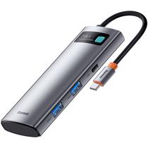 Hub USB-C 7 Em 1 Baseus WKWG020113 2 USB-A 3.0+HDMI 4K+2 USB-C PD+SD+TF - Gray