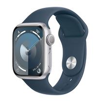 Apple Watch Series 9 MR913LW/A - Bluetooth - Wi-Fi - 41MM - M/L - GPS - Silver Aluminum/Storm Blue Sport