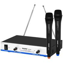 Sistema de Microfone Sem Fio Prosper P-6181 com 2 Microfones / 110-220V ~ 50/60 HZ - Preto/Prata