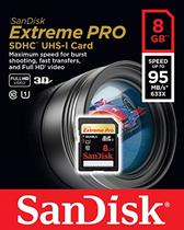Cartão de Memória Sandisk SD 8GB Extreme Pro 95MB*633X 3D Fu