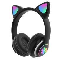 Fone de Ouvido Sem Fio Cat Ear Headset STN-28 com Orelha LED / Bluetooth / Microfone / Recarregavel - Preto