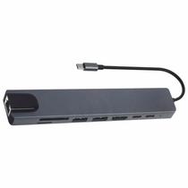Hub USB Type-C 3.1 8 Portas / HDMI / 2 USB 3.0 / RJ-45 / SD / TF / 2 Type-C Femea - Preto / Cinza