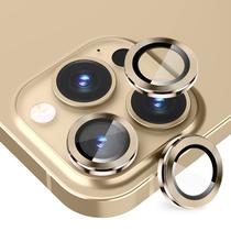 Pelicula de Camera de Vidro para iPhone 14 Pro Max Aneis de Metal/Anti-Riscos 4LIFE - Um Conjunto (3 Pecas) - Gold