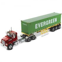 Caminheatilde;O Diecast Masters - Western Star 4700 Day Cab Skeletal Trailer With Evergreen Container Red - Escala 1/50 (71049)