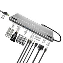 Hub Adaptador Multiporta 4LIFE FL14E USB-C / 14 Em 1 / USB-C PD 60W / VGA / HDMI / 3.5MM Audio / USB-C Data X2 / USB 3.0 X3 / TF / SD / USB 2.0 X2 / RJ45 - Cinza