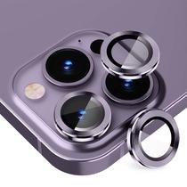 Pelicula de Camera de Vidro para iPhone 14 Pro Max Aneis de Metal/Anti-Riscos 4LIFE Um Conjunto (3 Pecas) - Purple