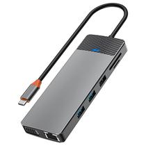 Hub USB Type-C 3.1 Wiwu Linker 12IN1 Pro 12 Portas / 2 HDMI / 2 USB 3.0 / 2 USB 2.0 / 2 Type-C Femea / Lan / VGA / SD / TF - Cinza