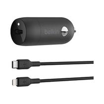 Carregador Veicular Belkin CCA003BT04BK / 20W / USB-C 10W + Cabo USB-C / Lighting  Preto