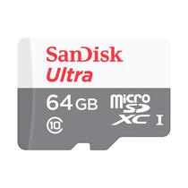 Cartao de Memoria Micro SD Sandisk Ultra C10 64GB / 100MBS / 2X1 - (SDSQUNR-064G-GN3MA)