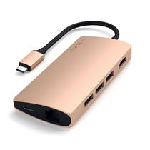 Hub Satechi Slim Multiport ST-TCMA2G USB-C com USB-C/ HDMI/ RJ-45/ USB-A/ Microsd - Ouro