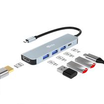 Hub Adaptador Multiporta 4LIFE FL5H USB-C / 5 Em 1 / USB-C PD 87W + Data Transfer / USB 3.0 / USB 2.0 *2 / HDMI - Cinza