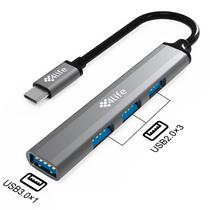 Hub Adaptador Multiporta 4LIFE FLU4-C USB-C / 4 Em 1 / USB 3.0 / USB 2.0 X3 - Cinza