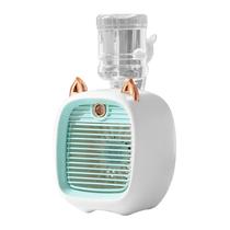 Mini Ventilador de Ar Refrigerado Little Fox FC-6602A Portatil / 1200MAH / Recarregavel - Branco/Azul