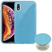 Capa 4LIFE Glitter para iPhone XR com Popsocket Material Tpu/PC - Azul Turquesa