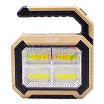 Lanterna LED Luo LU-302 / 2XPE+4COB / Multifuncional / 5 Modos de Iluminacao / Recarregavel USB / Solar / Power Bank - Preto/ Bege