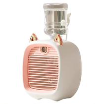 Mini Ventilador de Ar Refrigerado Little Fox FC-6602A Portatil / 1200MAH / Recarregavel - Branco/Rosa