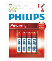 Pilhas Alcalinas Philips AAA com 4 Power Life - (LR03-P4B/97)