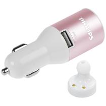 Fone de Ouvido Mono Auricular + Carregador Veicular USB Philips SHB1803 - Rosa/Blanco